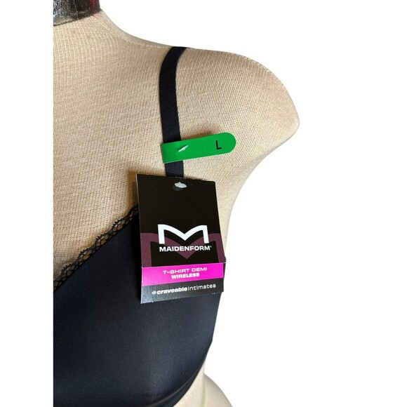 Maidenform T-shirt Demi Wireless Bra Black Large Convertible Straps Natural Lift - Picture 4 of 6